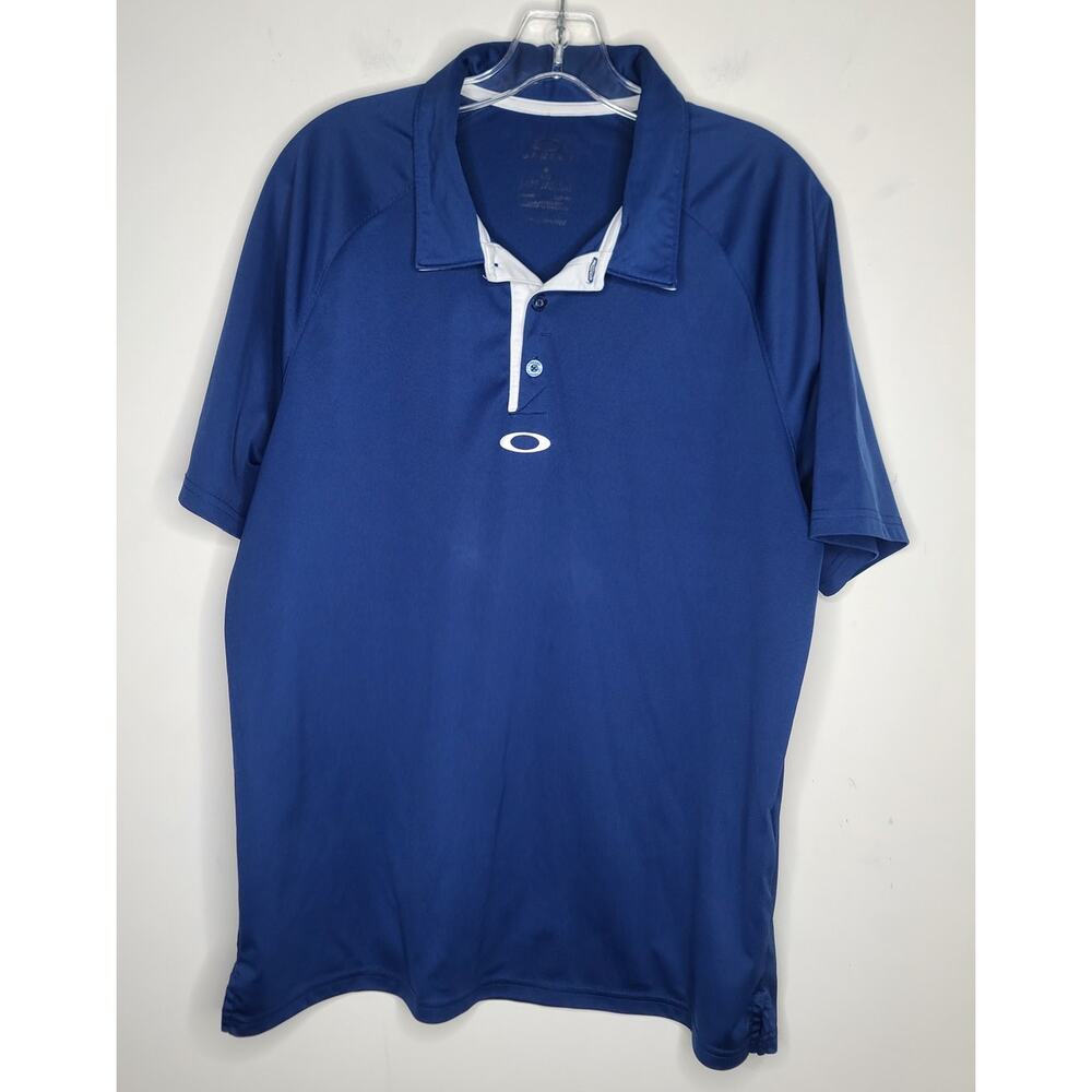 Oakley blue short sleeve athletic polo shirt - large